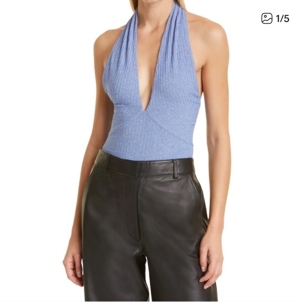 ALIX NYC Oliver Ribbed Halter Bodysuit Size S Chambray Blue Color from REVOLVE